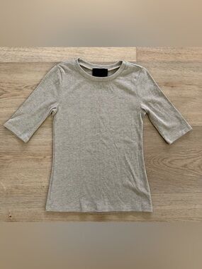ONA Golden Beige Ribbed Elbow Sleeve Stretch Top XS Made in USA